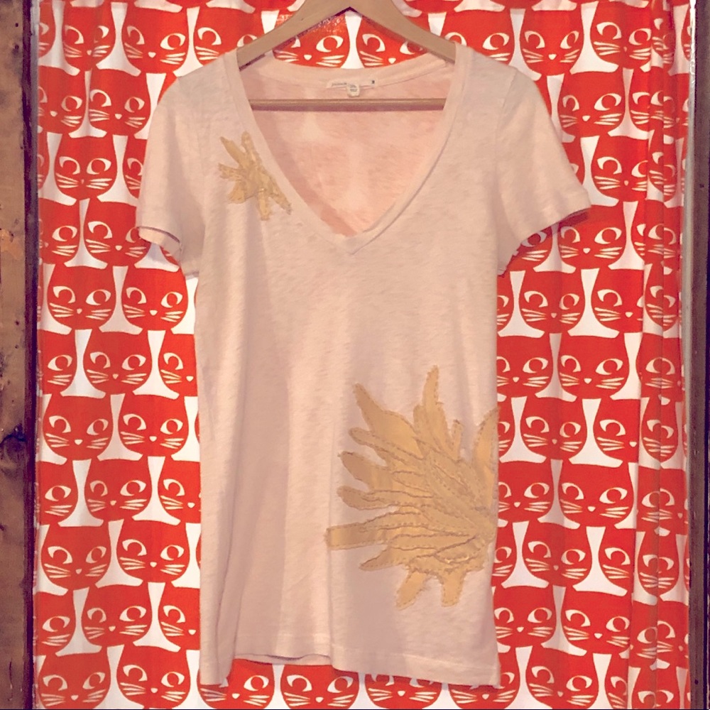 J Crew sheer pink collage tee